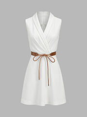 Belted Wrap Linen Blend Sleeveless Mini Dress