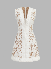 Sleeveless V Neck Lace Mini Dress