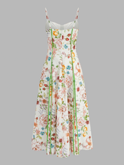 Corset Seam Tropical Print Swing Dress