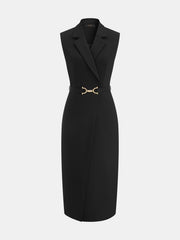 Lapel Sleeveless Belted Wrap Maxi Dress