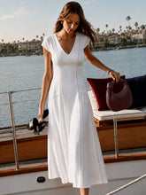 Cap Sleeve V Neck Hollow Midi Dress