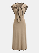 Tie Cape Contrast Trim Knit Midi Dress