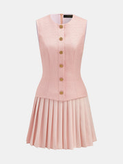 Tweed Sleeveless Pleated Mini Dress