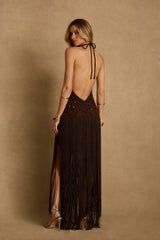Barefoot Espresso Crochet Sequin Maxi Dress