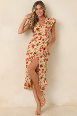 Tender Moments Light Beige Floral Lace-Trim Midi Dress
