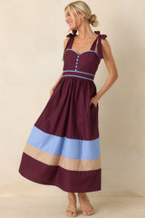 Worth the Detour Berry & Powder Blue Contrast Midi Dress