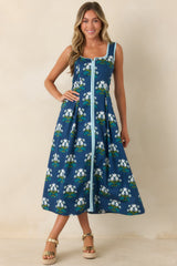 What I Had in Mind Deep Blue Floral Cotton Midi Dress