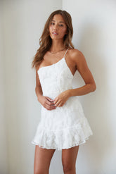 Livia One Shoulder Lace Ruffle Mini Dress