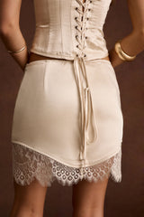 Chablis Cream Satin Mini Skirt