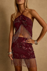 Capri Mulberry Beaded Halter Top