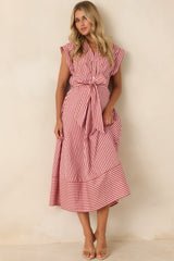 Lunch on the Riviera Pink Stripe Cotton Midi Dress
