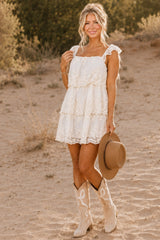 Cream Floral Lace Tiered Sleeveless Mini Dress