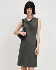 Triacetate Cowl Neck A Line Knee Length Dress