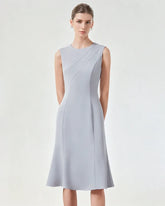 Triacetate Sleeveless Midi Dress with Fluted Hem