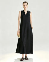 Triacetate V Neck A Line Maxi Dress with Silk Lining