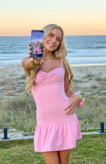 Deloris Pink Crepe Party Mini Dress