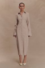 Dorian Fitted Shirt Midi Dress - Wheat Marle