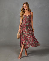 Orchard Lane Floral Mesh Midi Dress