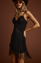 Finnley Black Crochet Fringe Mini Dress