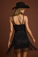 Finnley Black Crochet Fringe Mini Dress