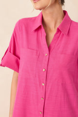 Show Me the Way Fuchsia Cotton Button Front Midi Shirt Dress