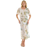 Sleeveless Maxi Dress With Separate Front Tie Shrug In Cream/Green/Taupe