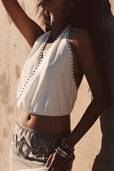 Georgia White Studded Halter Top