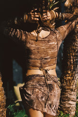 Hasey Mocha Snake Mesh Wrap Top