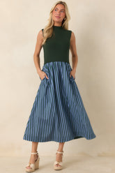 That's More Like It Hunter Green & Light Blue Stripe Sweater Midi Dress