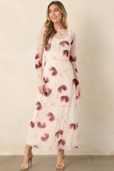 MINKPINK Emery Ivory Floral Mesh Midi Dress