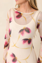 MINKPINK Emery Ivory Floral Mesh Midi Dress