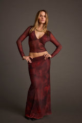 Julia Mulberry Blur Mesh Maxi Skirt