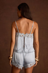 Late Night Baby Blue Satin Tank
