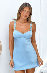 Marbelle Blue Satin Mini Dress
