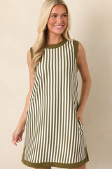 On the Roster Olive & Ivory Striped Shift Mini Dress