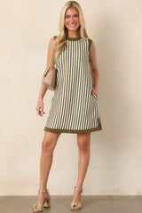 On the Roster Olive & Ivory Striped Shift Mini Dress