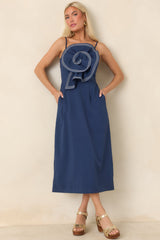 Quite the Impression Navy Rosette Midi Dress