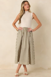 That's More Like It Ecru & Sage Stripe Sweater Midi Dress