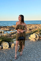 Lima Olive Asymmetrical Midi Skirt