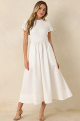 Prosperina Aria White Cotton Short Sleeve Midi Dress