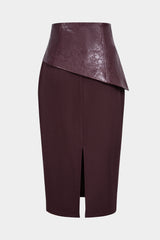 Faux Leather Patchwork Metallic Asymmetrical Skirt