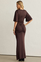 Draped Cowl Neck Short Sleeve Maxi Dress