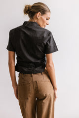 Brandy Ruched Button Up in Black