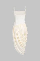 Ruched Asymmetrical Slip Sleeveless Midi Dress
