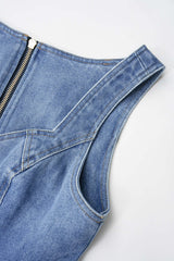 Denim Metallic Double Belted Sleeveless Mini Dress