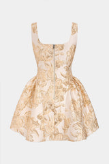 Floral Print Square Neck Ruched Sleeveless Mini Dress