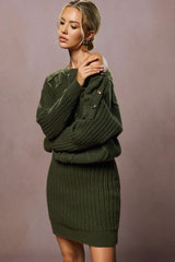 Knit One Shoulder Asymmetrical Metallic Button Long Sleeve Mini Dress