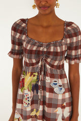 Brown Country Table Tartan Smocked Maxi Dress