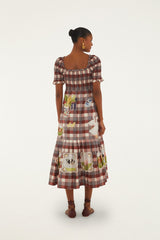 Brown Country Table Tartan Smocked Maxi Dress