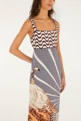 Mixed Carioca Coffee Scarves Sleeveless Midi Dress